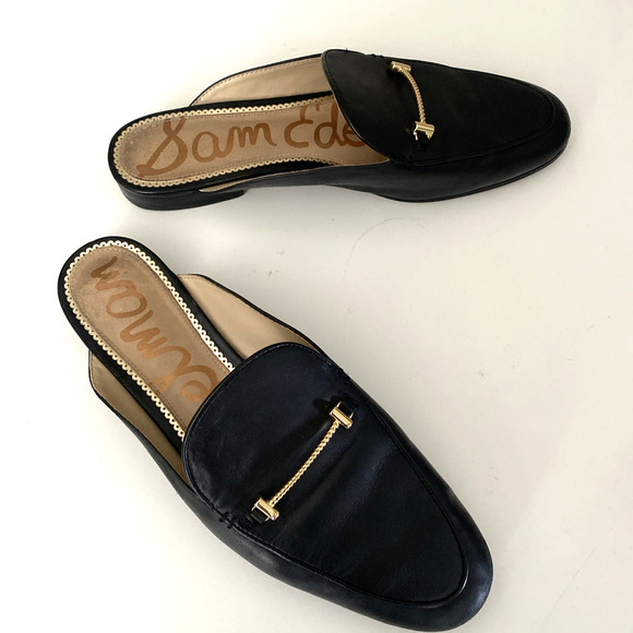 Sam Edelman Laurna Mule Flat Slip On Loafer Round Toe Black Leather 7.5 - Picture 6 of 7